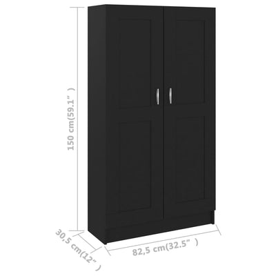 Kirjahylly musta 82,5x30,5x150 cm tekninen puu