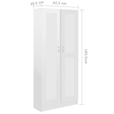 Kirjahylly korkeakiilto valk. 82,5x30,5x185,5 cm tekninen puu