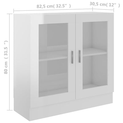 Vitriinikaappi korkeakiilto valk. 82,5x30,5x80 cm tekninen puu