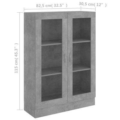 Vitriinikaappi betoninharmaa 82,5x30,5x115 cm tekninen puu