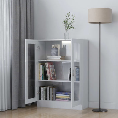 Vitriinikaappi korkeakiilto valk. 82,5x30,5x115 cm tekninen puu