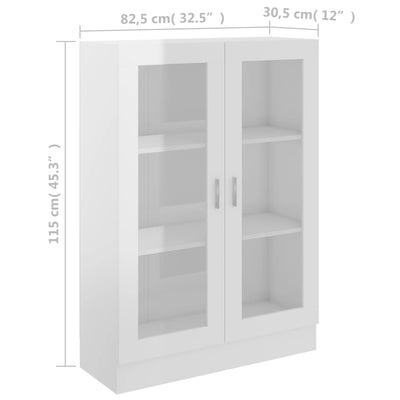 Vitriinikaappi korkeakiilto valk. 82,5x30,5x115 cm tekninen puu