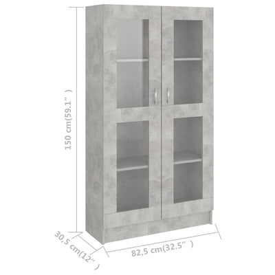Vitriinikaappi betoninharmaa 82,5x30,5x150 cm tekninen puu