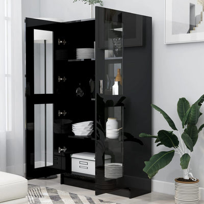 Vitriinikaappi korkeakiilto musta 82,5x30,5x150 cm lastulevy