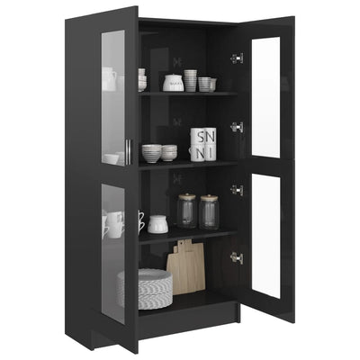 Vitriinikaappi korkeakiilto musta 82,5x30,5x150 cm lastulevy