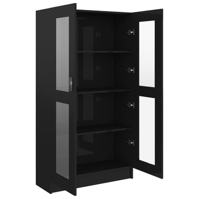 Vitriinikaappi korkeakiilto musta 82,5x30,5x150 cm lastulevy