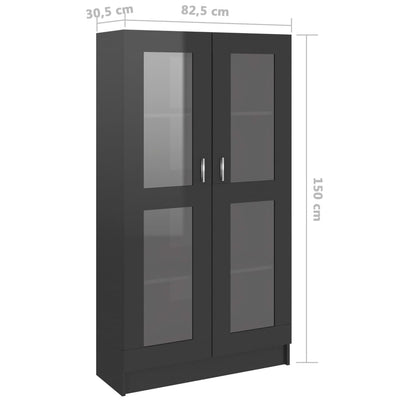 Vitriinikaappi korkeakiilto musta 82,5x30,5x150 cm lastulevy