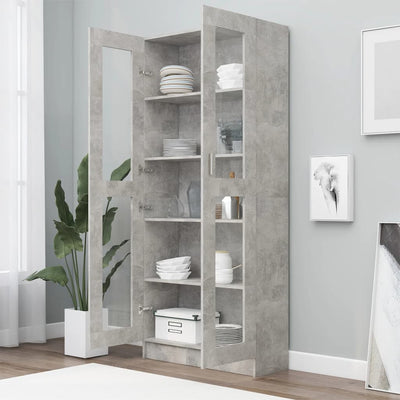 Vitriinikaappi betoninharmaa 82,5x30,5x185,5 cm tekninen puu