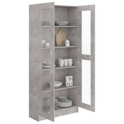 Vitriinikaappi betoninharmaa 82,5x30,5x185,5 cm tekninen puu