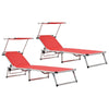 312459 Folding Sun Loungers with Roof 2 pcs Aluminium&Textilene Red - Vuodevaatteet