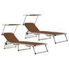 312461 Folding Sun Loungers with Roof 2 pcs Aluminium&Textilene Brown - Vuodevaatteet