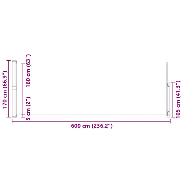 Sisäänvedettävä terassin sivumarkiisi 600x170 cm ruskea