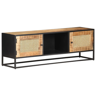 TV-taso 120x30x40 cm karkea mangopuu ja luonnollinen ruoko