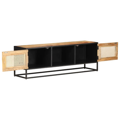 TV-taso 120x30x40 cm karkea mangopuu ja luonnollinen ruoko