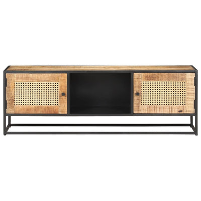 TV-taso 120x30x40 cm karkea mangopuu ja luonnollinen ruoko