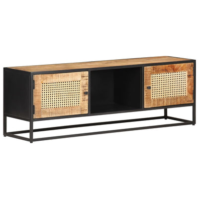 TV-taso 120x30x40 cm karkea mangopuu ja luonnollinen ruoko