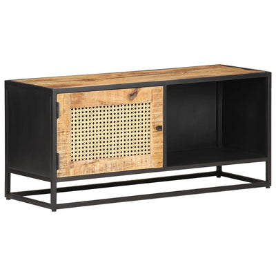TV-taso 90x30x40 cm karkea mangopuu ja luonnollinen ruoko