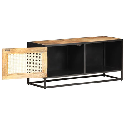 TV-taso 90x30x40 cm karkea mangopuu ja luonnollinen ruoko