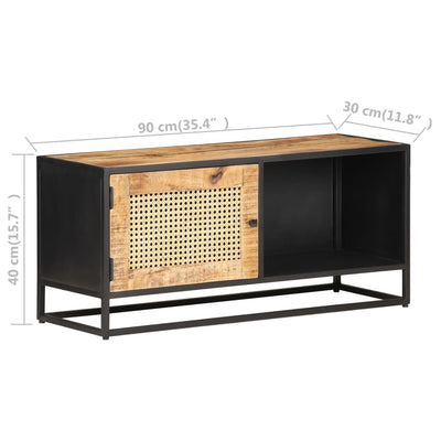 TV-taso 90x30x40 cm karkea mangopuu ja luonnollinen ruoko