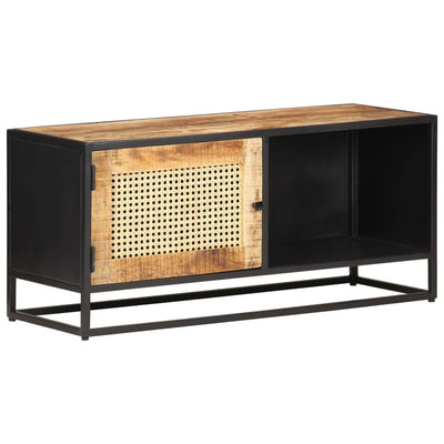 TV-taso 90x30x40 cm karkea mangopuu ja luonnollinen ruoko