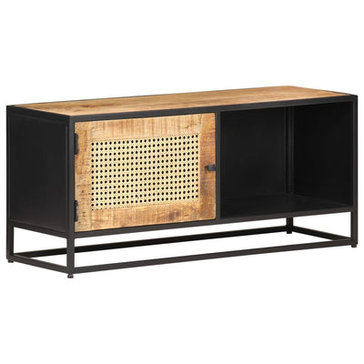 TV-taso 90x30x40 cm karkea mangopuu ja luonnollinen ruoko