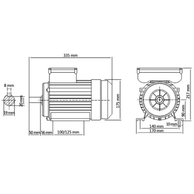 1-vaiheinen sähkömoottori 1,5kW/2HP 2-napainen 2800 RPM