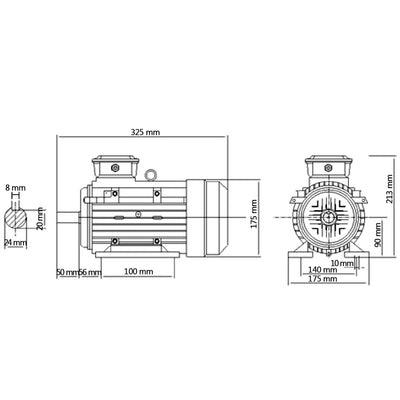 3-vaiheinen sähkömoottori alumiini 1,5kW/2HP 2-napainen 2840RPM