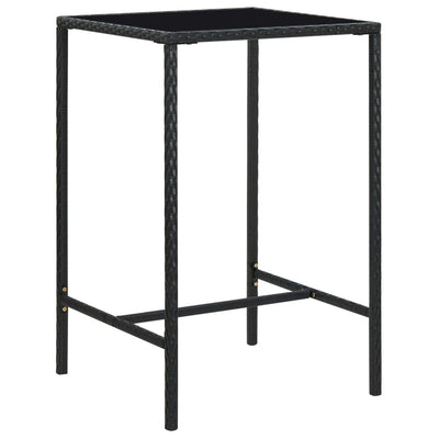 Puutarhan baaripöytä musta 70x70x110 cm polyrottinki ja lasi