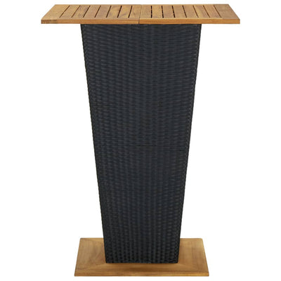 Baaripöytä musta 80x80x110 cm polyrottinki ja täysi akaasiapuu