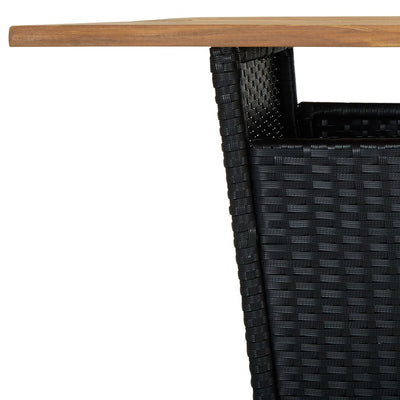 Baaripöytä musta 80x80x110 cm polyrottinki ja täysi akaasiapuu