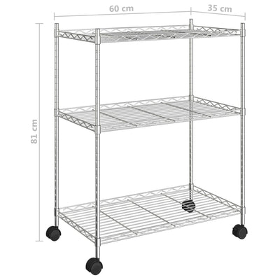 3-kerroksinen Säilytysvaunu 60x35x81 cm kromi 150 kg