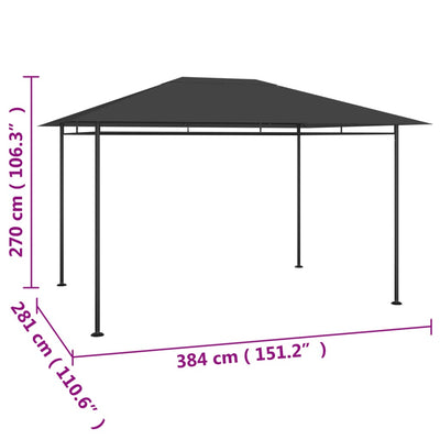 Huvimaja 384x281x270 cm antrasiitti 180 g/m²