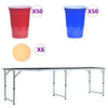 Kokoontaittuva Beer Pong-pöytä mukeilla ja palloilla 240 cm