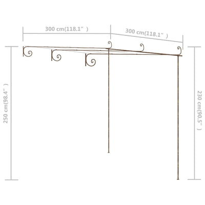 Puutarhan pergola antiikkiruskea 3x3x2,5 m rauta