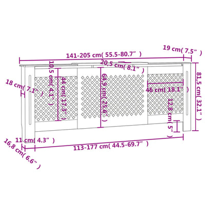 MDF lämpöpatterin suoja harmaa 205 cm