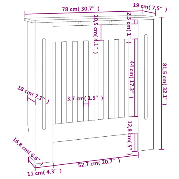 Valkoinen mdf lämpöpatterin suoja Eliss 78cm