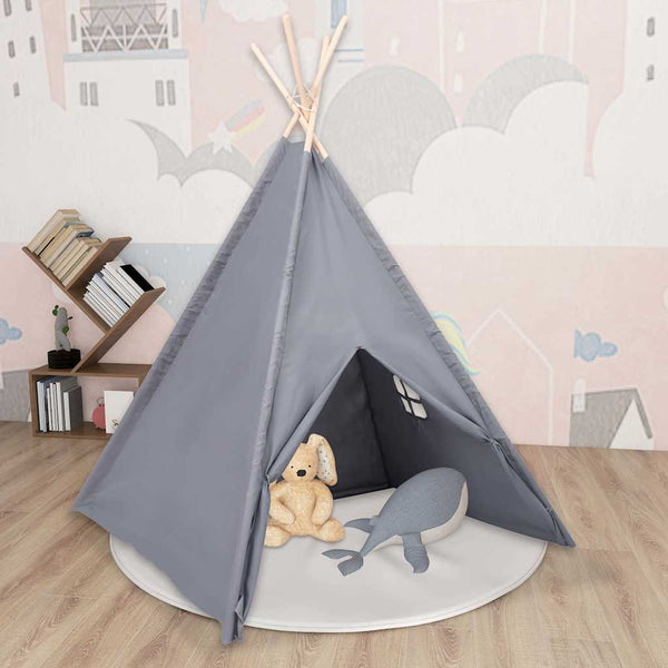 Lasten tiipiiteltta + laukku peachskin harmaa 120x120x150cm