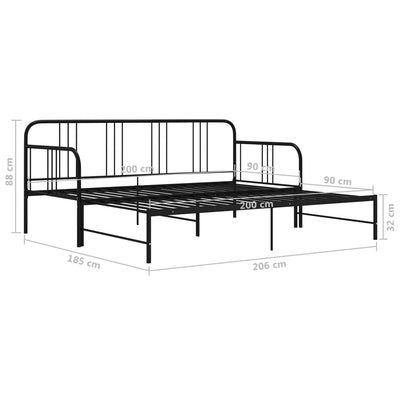 Vuodesohvan runko musta metalli 90x200 cm