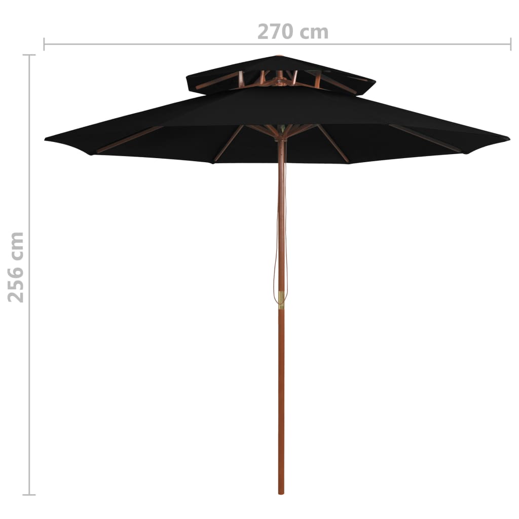 Musta aurinkovarjo Roni 270cm (kaksikerroksinen puurunko)