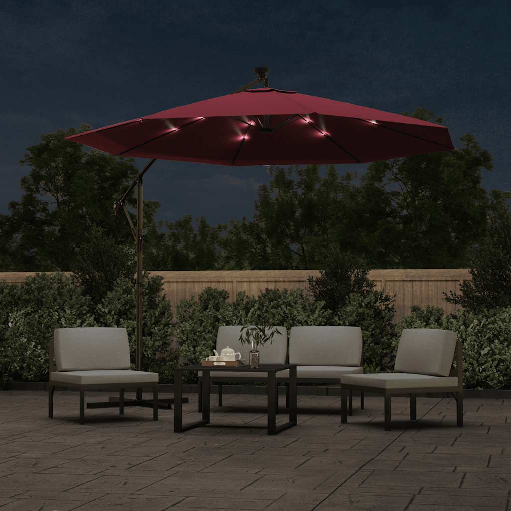 Aurinkovarjo cantilever LED-valot ja terästolppa viinipunainen