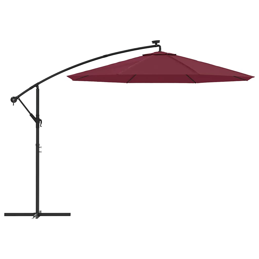Aurinkovarjo cantilever LED-valot ja terästolppa viinipunainen
