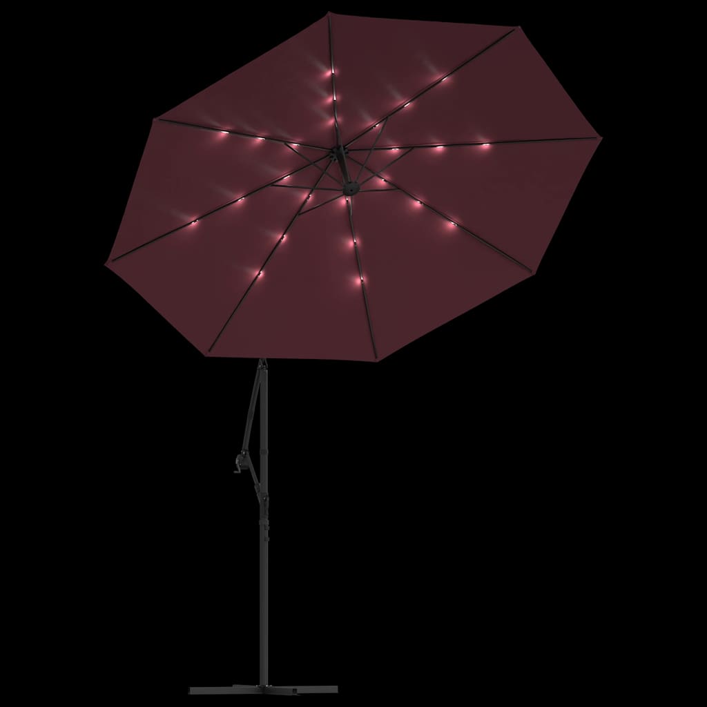 Aurinkovarjo cantilever LED-valot ja terästolppa viinipunainen