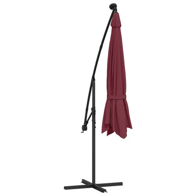 Aurinkovarjo LED-valoilla viininpunainen 350 cm