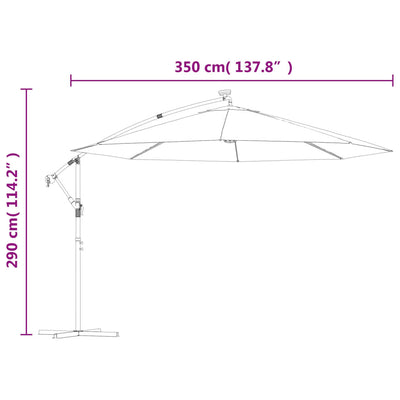 Aurinkovarjo cantilever LED-valoilla 350 cm taivaansininen