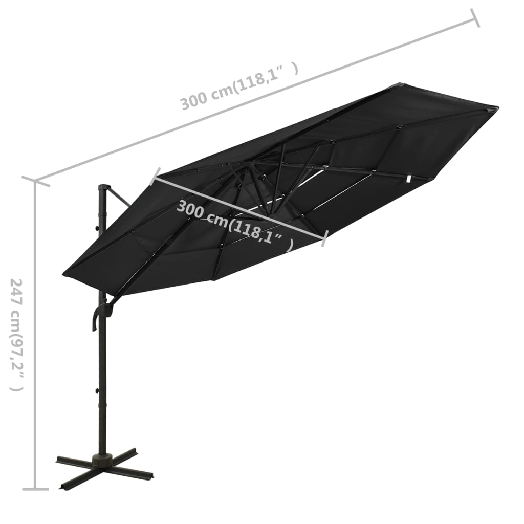 Musta aurinkovarjo Shiloh 3x3 m (4-tasoinen, alumiinitanko)