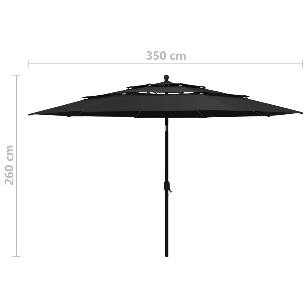 Musta aurinkovarjo Savola 3,5 m (3-tasoinen, alumiinitolppa)