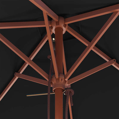 Musta puutarha-aurinkovarjo puutolpalla Darca 150x200cm