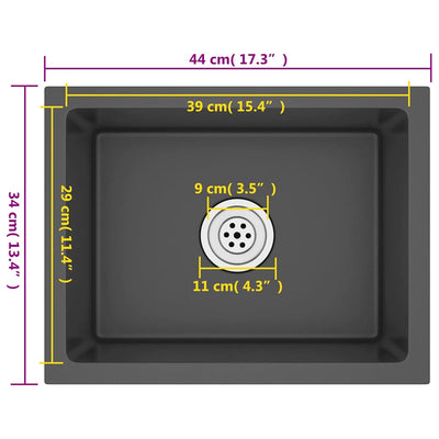 Musta käsintehty keittiön tiskiallas Nilofer (ruostumaton teräs)