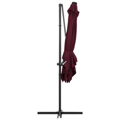 Aurinkovarjo cantilever LED-valoilla 250x250 cm viininpunainen