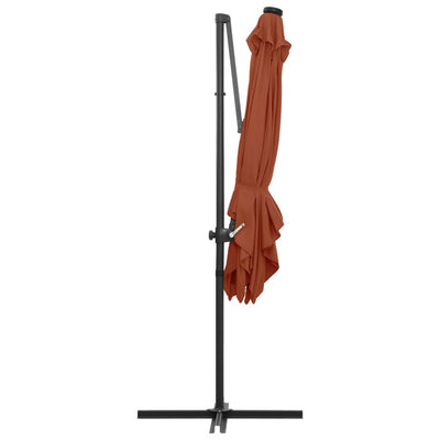 Aurinkovarjo cantilever LED-valoilla 250x250 cm terrakotta